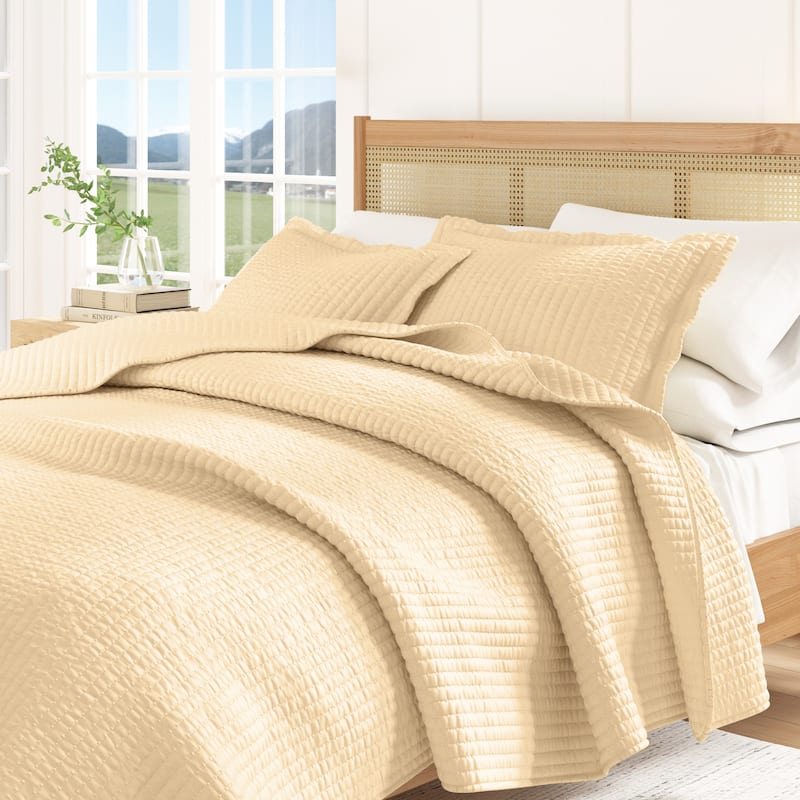 Linery & Co. Detailed Channel Stitch Microfiber Quilt Set With Shams.
