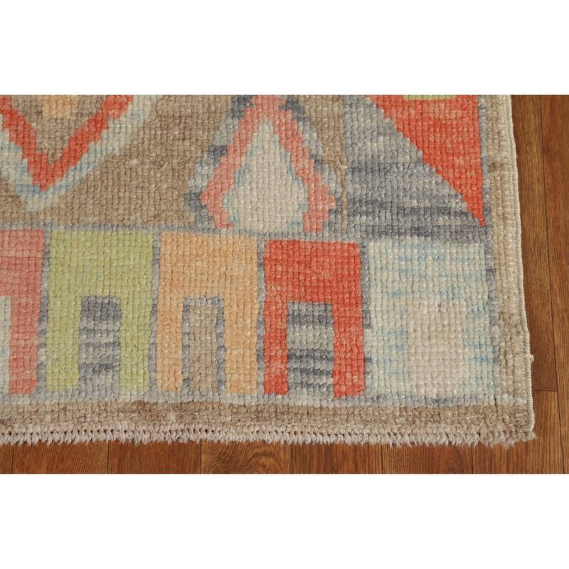 Hand Knotted Oriental 100% Wool Carpet Transitional Geometric Brown Oushak Runner Rug - 8' 8'' X 3' 0''