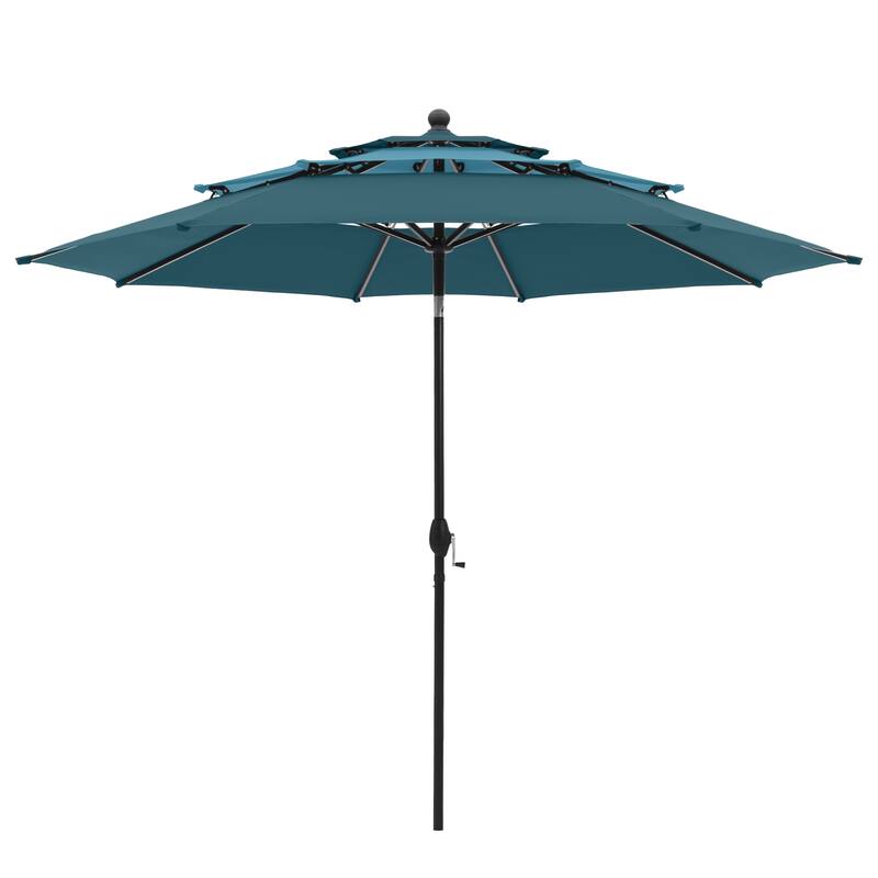 MAISON ARTS 10ft 3 Tiers Vented Patio Outdoor Umbrella with Auto-tilt and Crank Lift - BlueMix