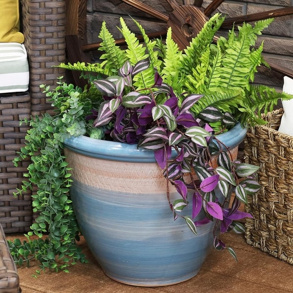 15-Inch Outdoor/Indoor Ceramic Planter with Drainage - Shoreline - Bed Bath  & Beyond - 40365825