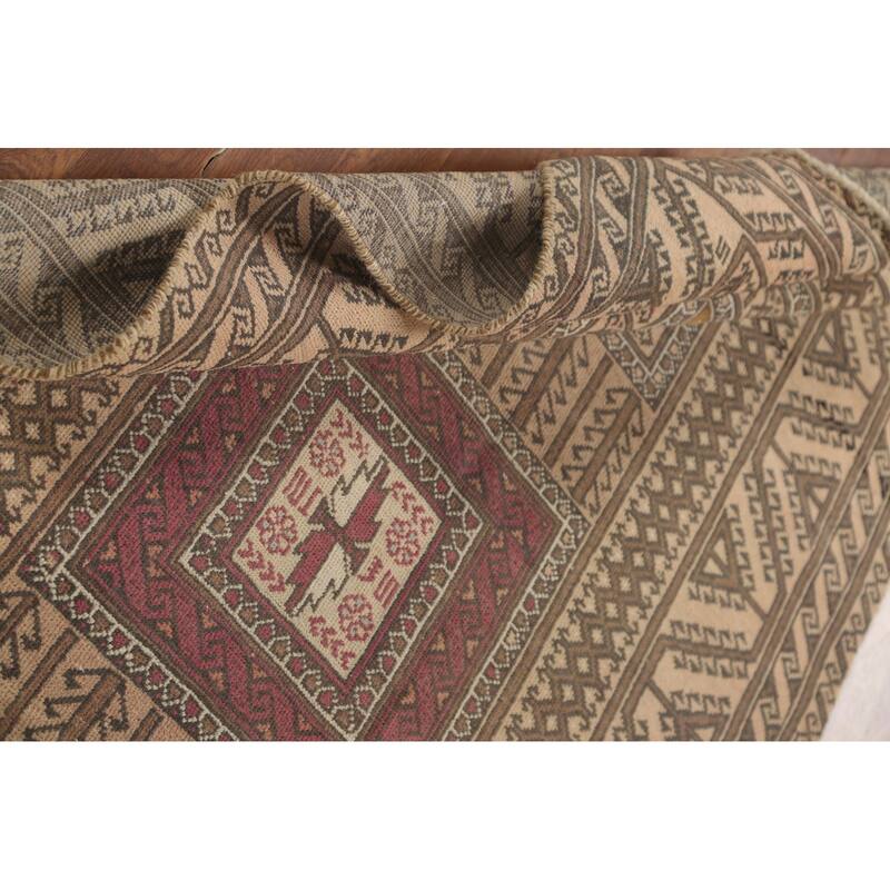 Geometric Balouch Persian Vintage Area Rug Handmade Wool Carpet - 3'8" x 7'1"