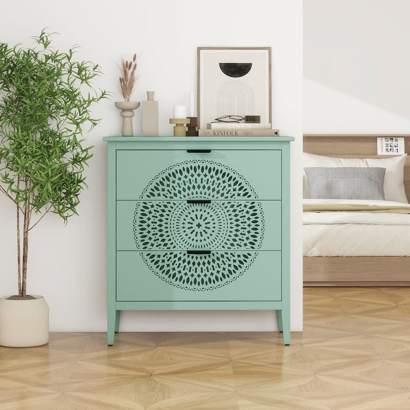3 Drawer Dresser Storage Chest with Metal Handles - Light Green