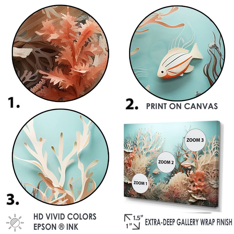 Designart "Watercolor Fish Dance Collage " Coastal Coral Under Water Framed Wall Art Prints