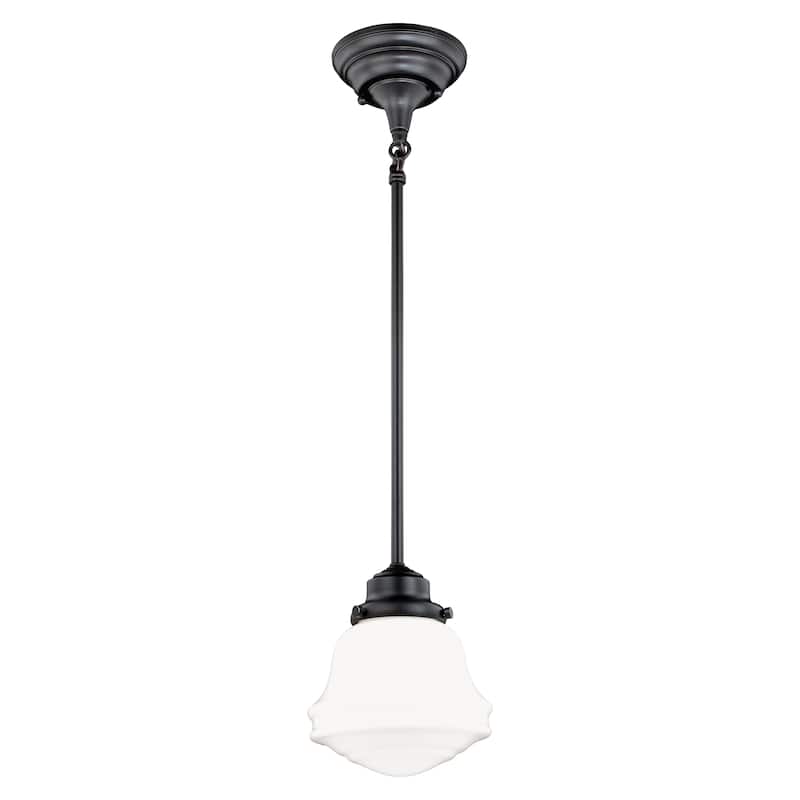Huntley Farmhouse Schoolhouse Mini Pendant Ceiling Light White Glass - Oil Rubbed Bronze - 6.25-in W x 15-in H x 6.25-in D