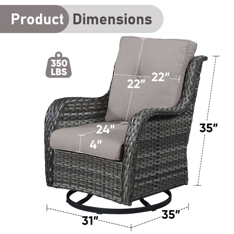 Gymojoy Patio Rattan Wicker 360 Degree Swivel Chair 2-Piece