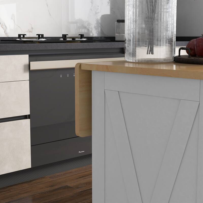 Rolling Kitchen Island With Drop Leaf Wood Breakfast Bar(no include stool)