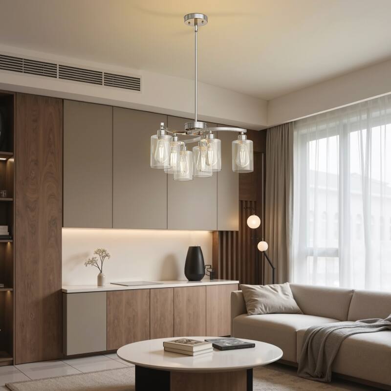 YANSUN 6-Light Brushed Nickel Chandelier with Curved Arms