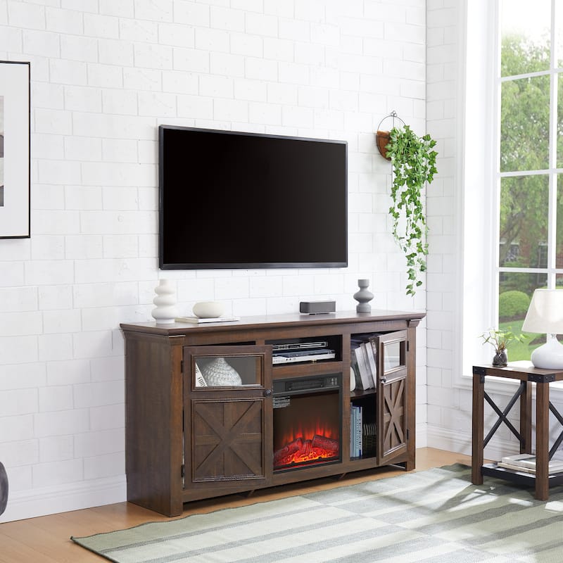 Farmhouse TV Stand Entertainment Console with Fireplace