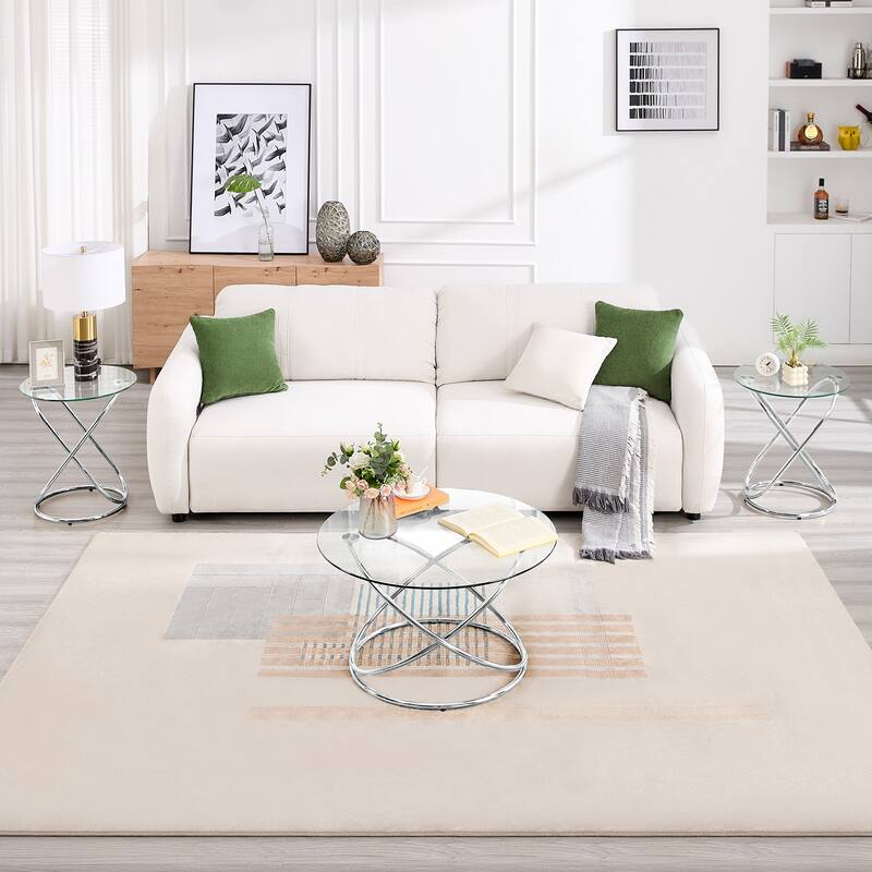 Tempered Glass Top Round Coffee Table with Metal Base - 31.5"Dia Top x 17.7"H x 23.6"Dia Base