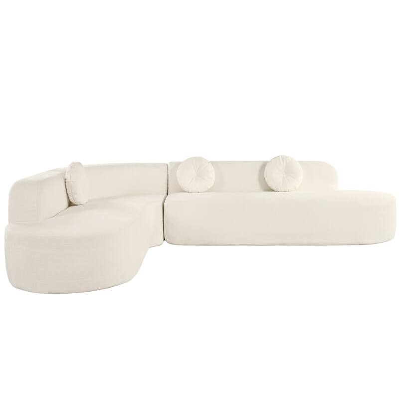Modern Oversized Curved 4-Seater Sectional Sofa with 3 Round Pillows for Living Room