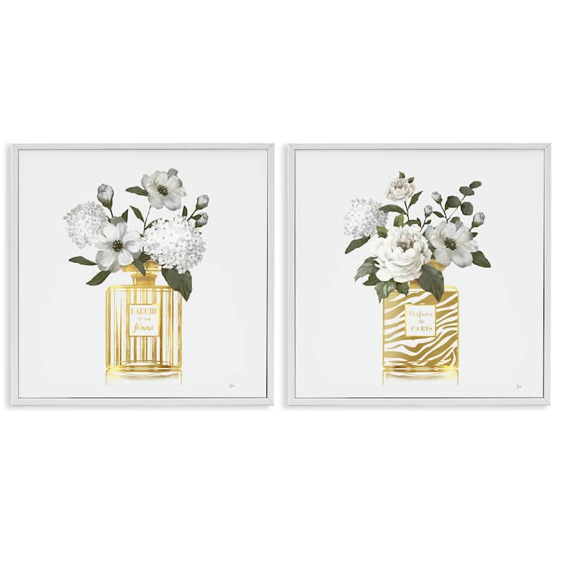 Stupell Glam Detailed Perfume Bouquets Framed Giclee Art Design By Nan (Set of 2) - 12 x 12 - White