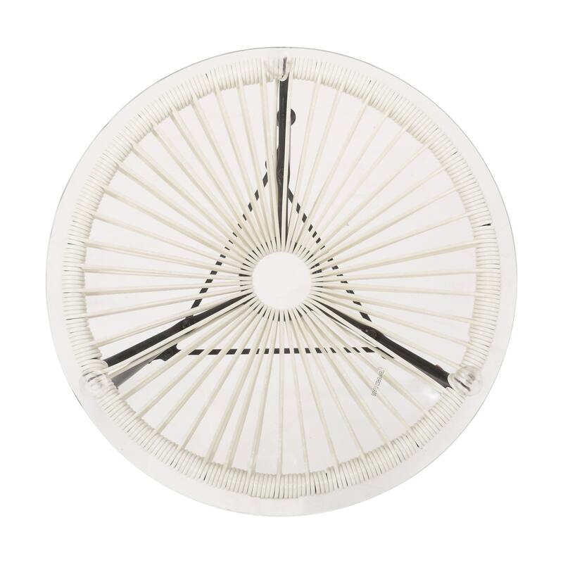 Roomfitters Nusa Outdoor Modern Rattan Side Table with Tempered Glass Top, Round Patio Accent Table, White