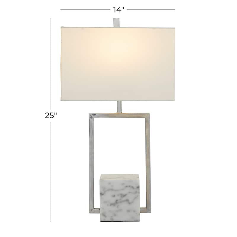 CosmoLiving by Cosmopolitan Gold Marble Geometric Table Lamp with Square Shade - White/Silver or White/Gold