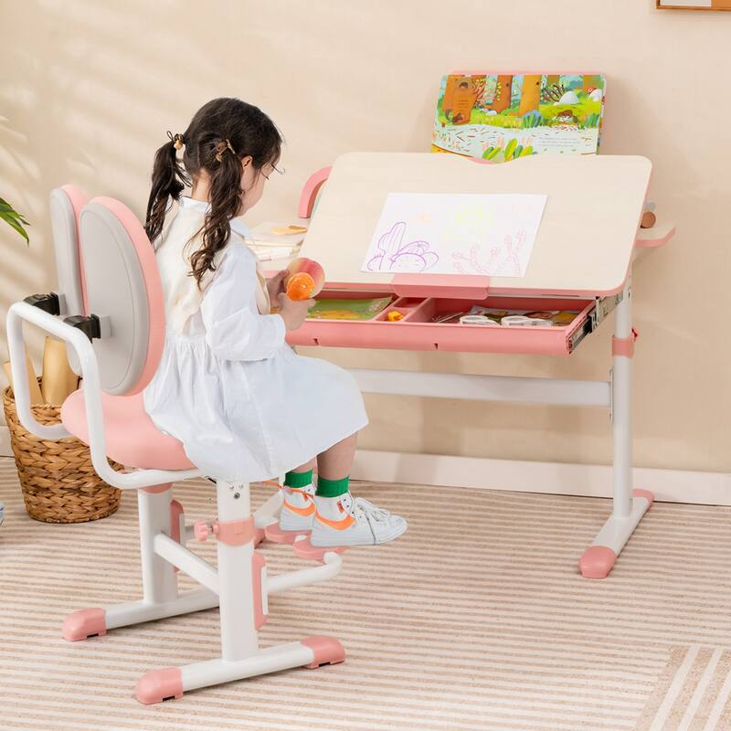 Costway Height-Adjustable Kids Desk Chair with Double Back Support & - See Details