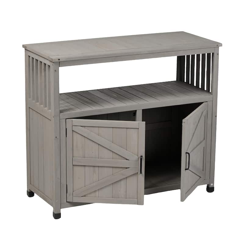 GDFStudio - Harbor Outdoor Solid Fir Wood Storage Bar Table with Slatted Design