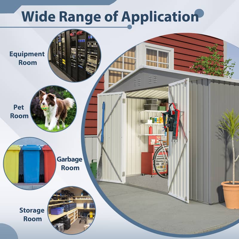 10X8 FT Outdoor Storage Shed, All Weather Metal Tool Shed