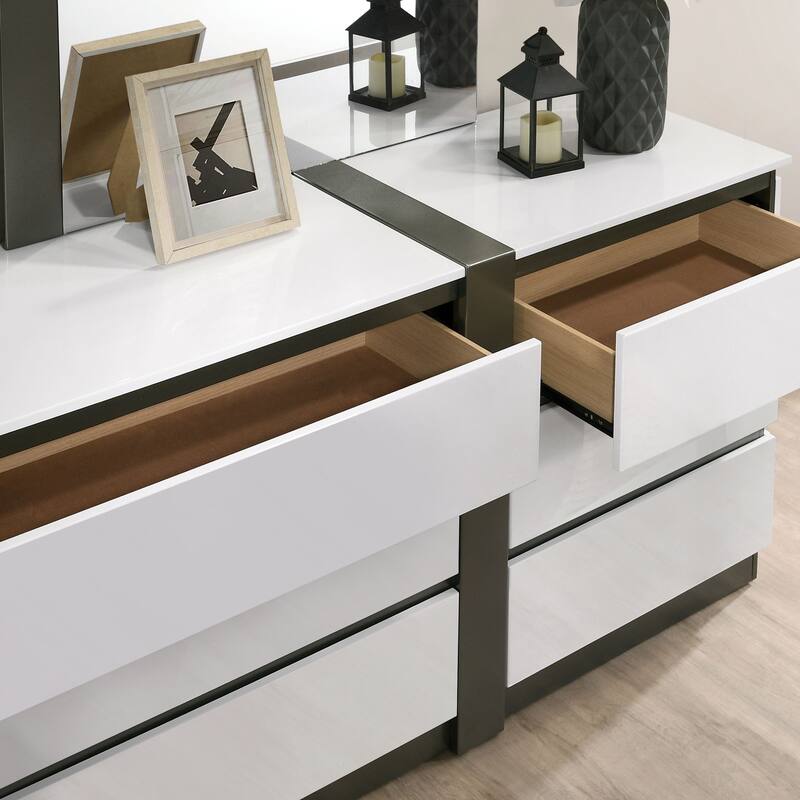 Conjira Modern White Wood 6-Piece Storage Platform Bedroom Set with USBs by Furniture of America