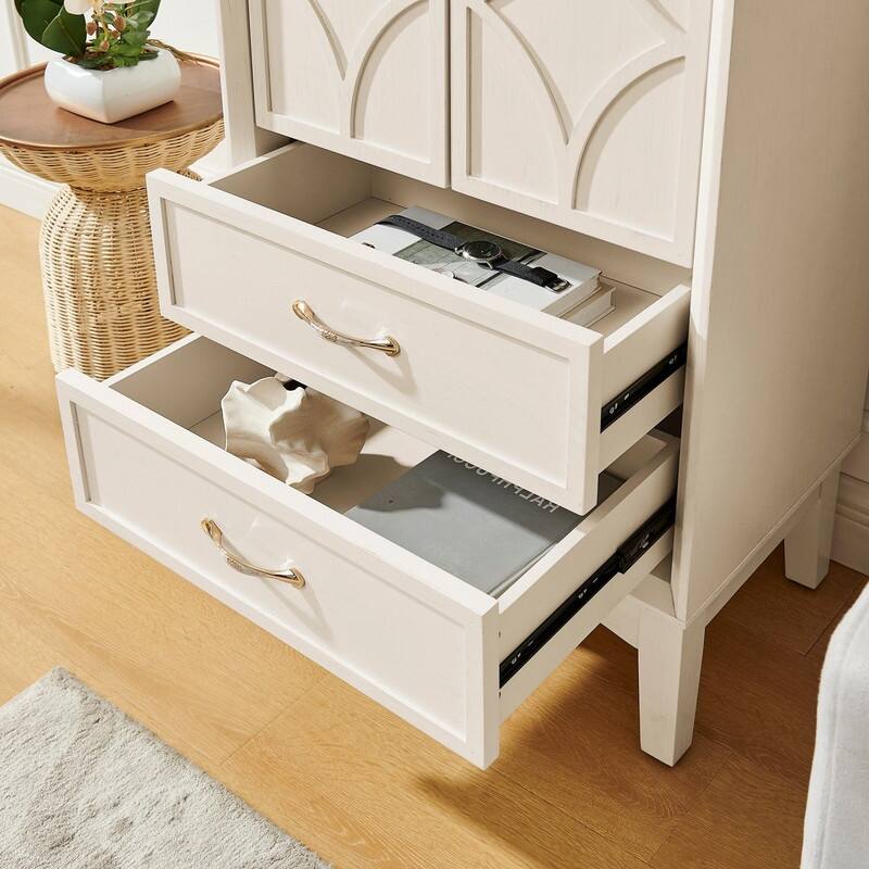 Mid Century Modern 53.5" Tall Kitchen Pantry Storage Cabinet with Doors and Drawers for Entryway Living Room Kitchen Garage