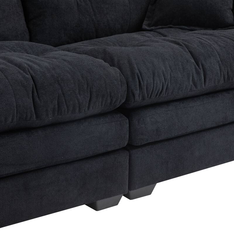 Luxurious 84" Chenille Fabric Recliner Sofa with Memory Foam and 2 Throw Pillows for Small Spaces