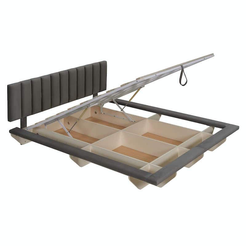 Queen Size Upholstered Floating Bed with LED Light and USB Port