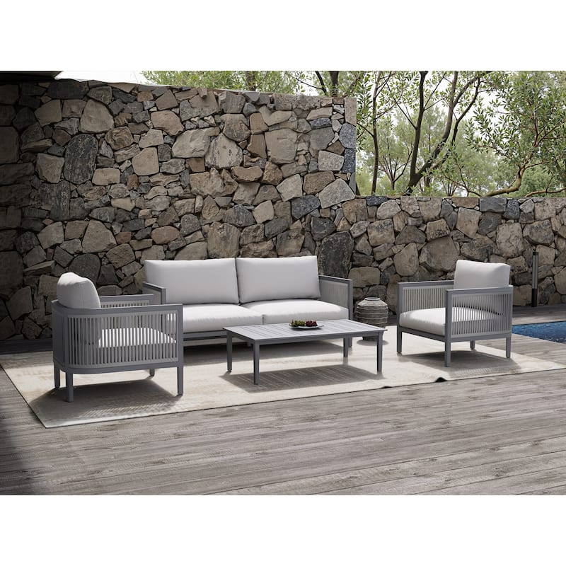 4-Piece Outdoor Patio Deep Seating Set with Gray Cushions