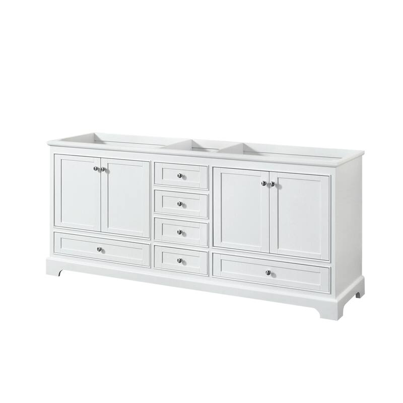 Wyndham Collection Deborah 79" Free Standing Double Wood Vanity - White / Polished Chrome Hardware
