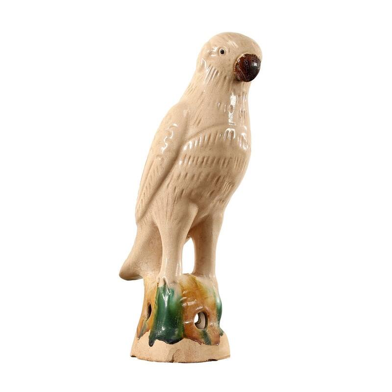 High Creamy White Glazed Parrot - 12" H