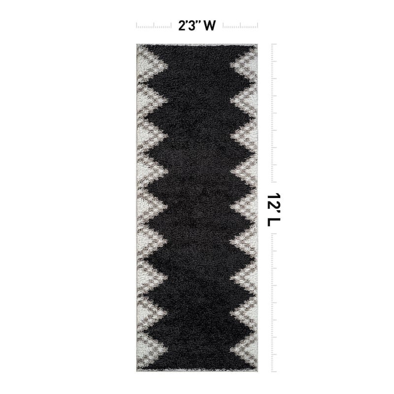 Geometric Shag Rug - Soft & Stylish - Anthracite Dark Gray - Medium Pile, Easy to Clean