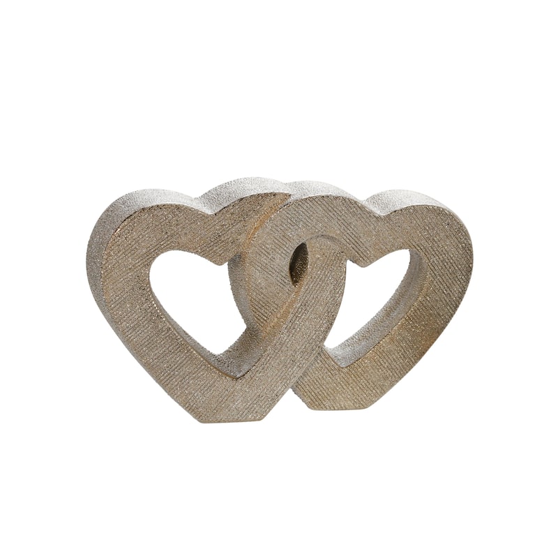 10" Ceramic Double Heart Sculpture Contemporary Rustic Champagne Gold Intertwining Hearts Table Decor for Home or - 10" x 3" x 6" - Gold