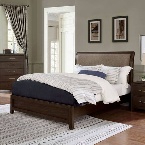 Furniture of America Yra Farmhouse Walnut Solid Wood Padded Panel Bed