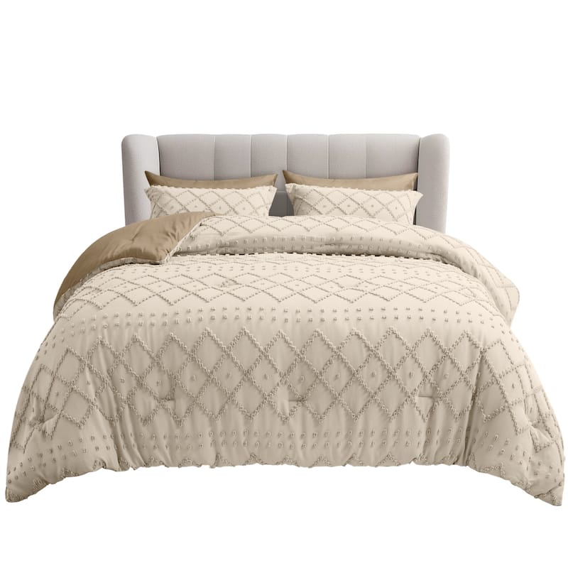 Set of 5/7 Pieces Brushed Comforter Set, Bed-in-a-Bag - Beige - Queen - 7 Piece
