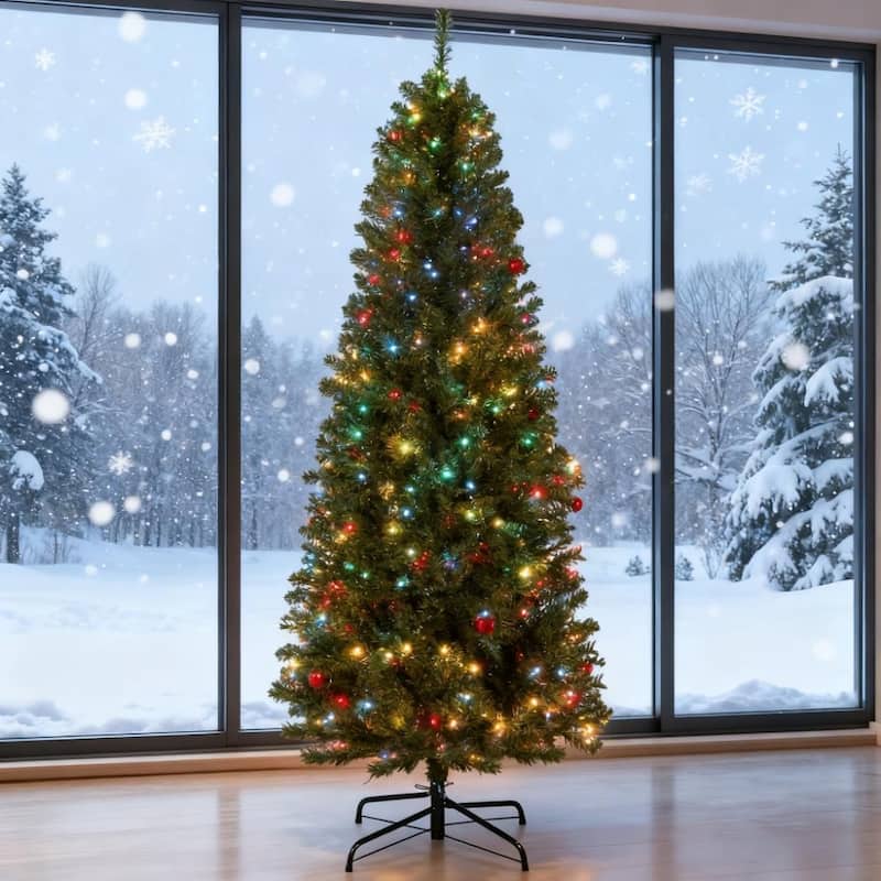 6 Foot Artificial Christmas Tree with 240 LED Lights and Remote Control - Green - Green