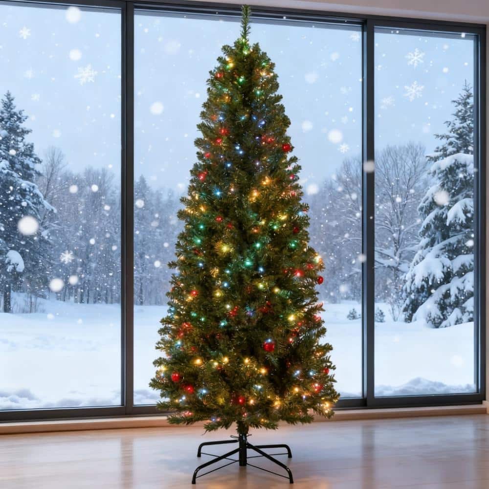 6 Foot Artificial Christmas Tree with 240 LED Lights and Remote Control - Green