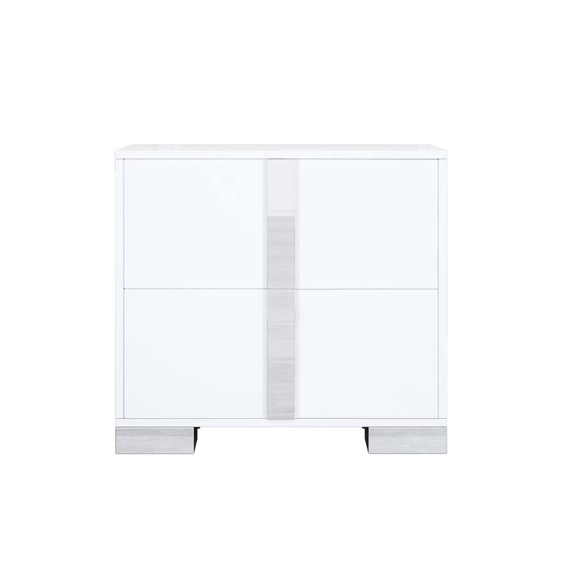 Nightstand with 2 Drawers, Sofa Side Table with Mirrored Metal Handle & Base, Multi-functiona Wooden Accent Table