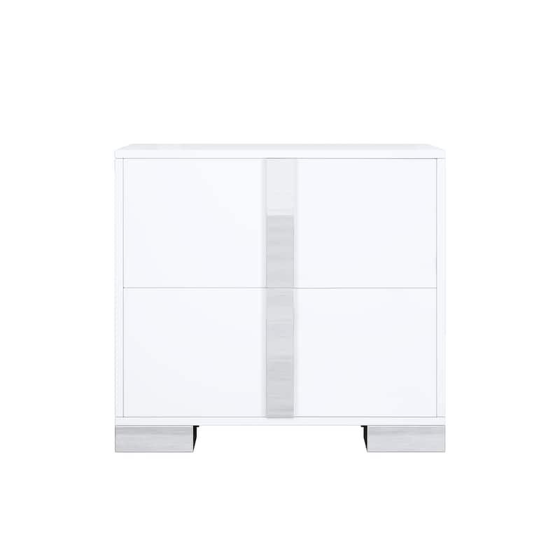 Roomfitters Elegant Mirrored Nightstand with 2 Drawers and Metal Handle, Bedside Table for Bedroom or Living Room
