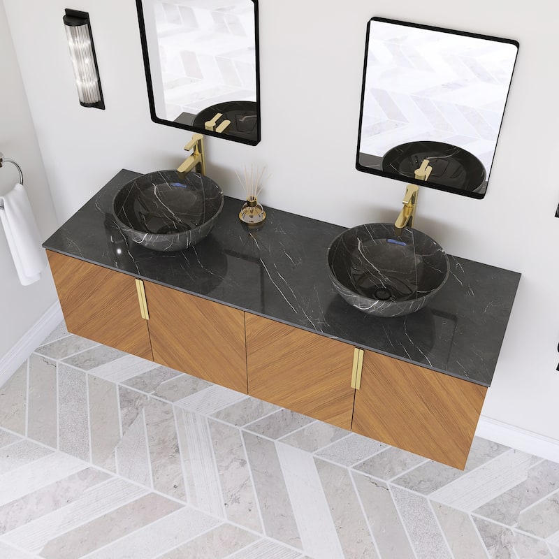 Wall-Mounted Bathroom Vanity with Stone White Ceramic Sink