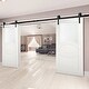 preview thumbnail 2 of 3, Modern Double Barn Door with Opaque Glass / Mela 7012 Matte White / 13FT Rail Track Set / Solid Panel Interior Doors