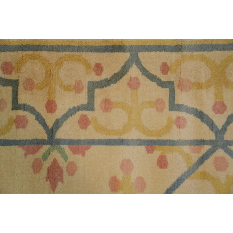 Hand-knotted Tribal Wool Beige Geometric Oriental Area Rug - 9' 3'' X 6' 6''