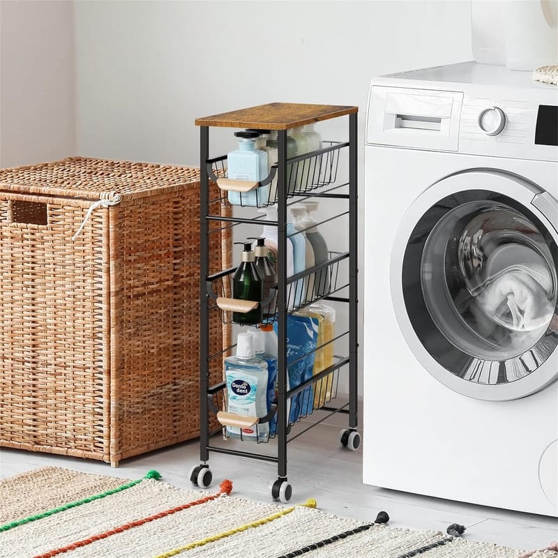 4Tier Narrow Rolling Cart - 15.7"D x 7.9"W x 30.1"H