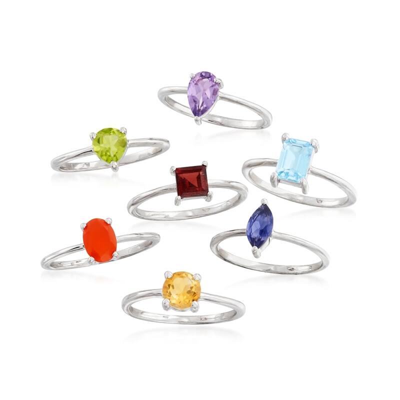 Sterling Silver Multi Gemstone, Multi Shapes 7 Ring Sets