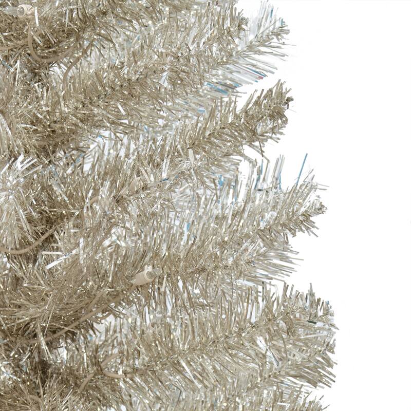 Puleo International 4.5 ft. Pre-lit Rose Gold Tinsel Tree