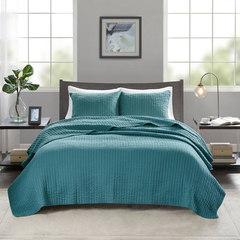 Madison Park Jaxson 3 Piece Quilt Set - Teal - King