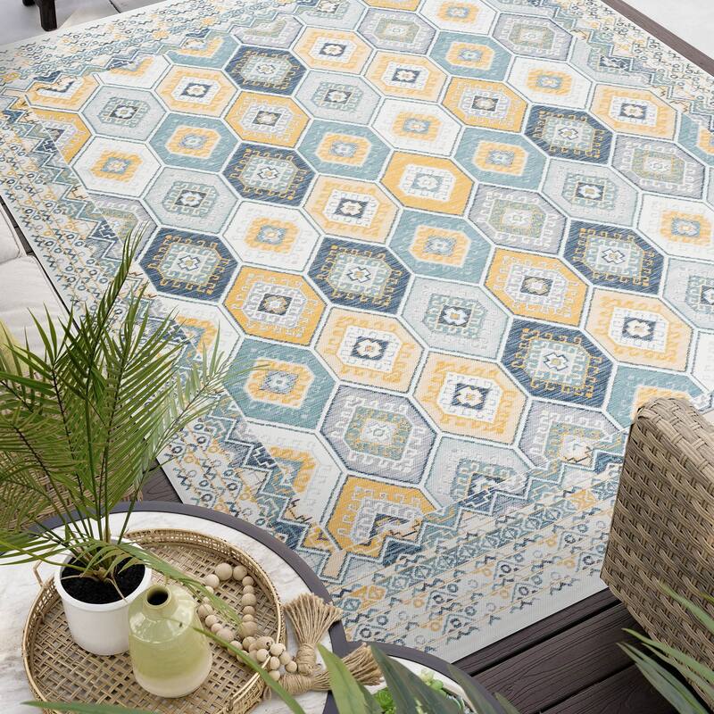 Alfresco Nautical & Coastal Geometric Reversible Indoor/Outdoor Area Rug