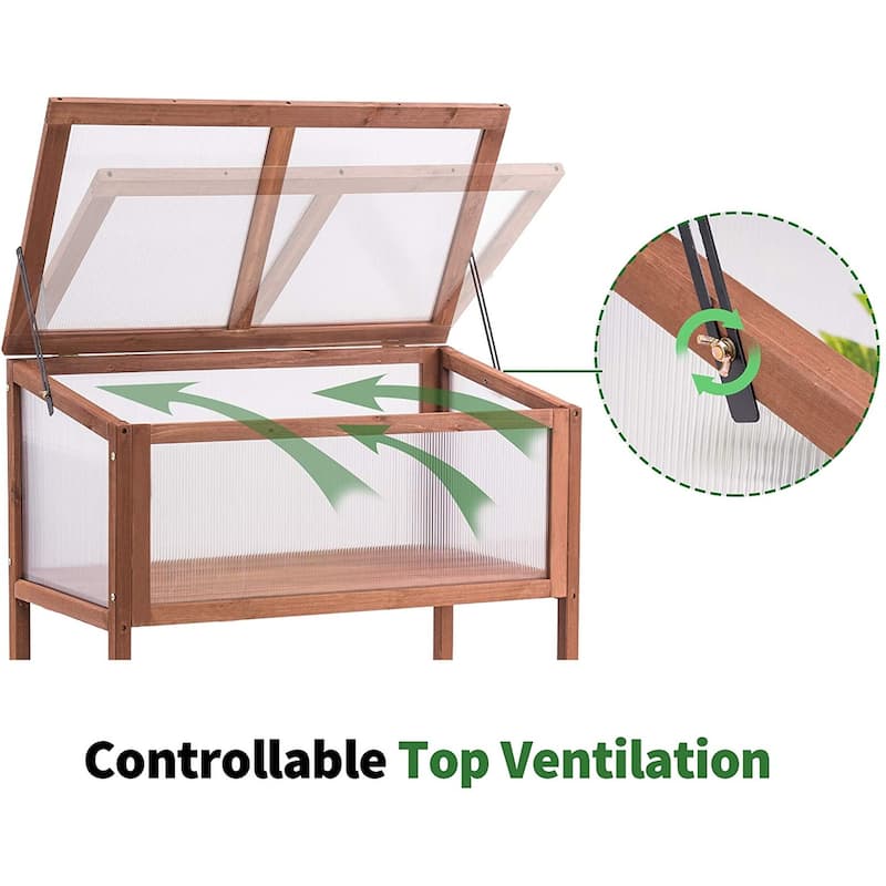 Cold Frame Greenhouse Raised Kit with Shelf, Solid Wood 0250