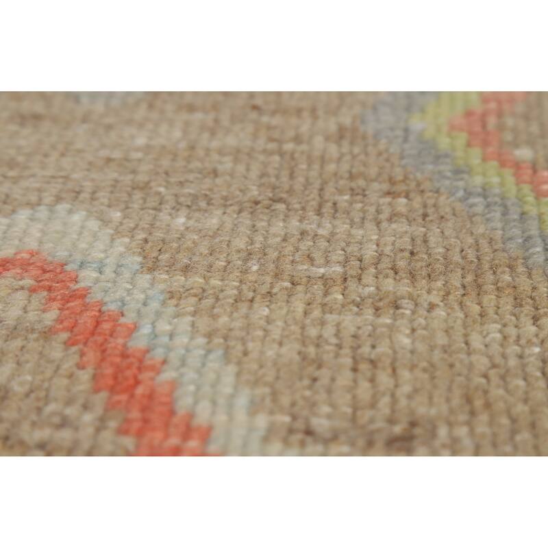 Hand Knotted Oriental 100% Wool Carpet Transitional Geometric Brown Oushak Runner Rug - 8' 8'' X 3' 0''