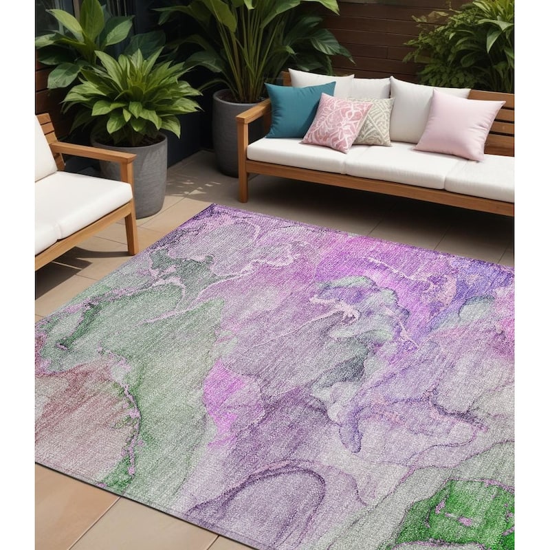 Almisi Unique Abstract Weather Resistant Sleek Contemporary Outdoor Rug - 9' X 12' - Purple