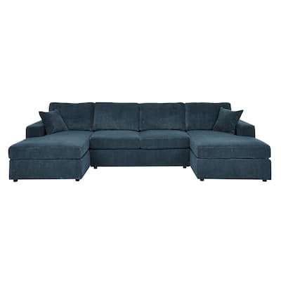 3-Piece Blue Corduroy Sectional: 60x120x33 inches, 199 lbs, Seats 4, U-Shaped, Minimalist, Removable Cushions