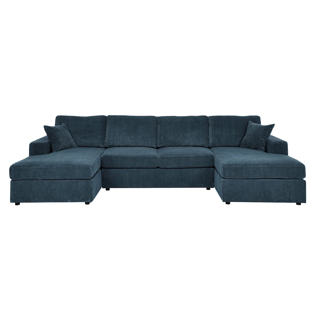 3-Piece Blue Corduroy Sectional: 60x120x33 inches, 199 lbs, Seats 4, U-Shaped, Minimalist, Removable Cushions