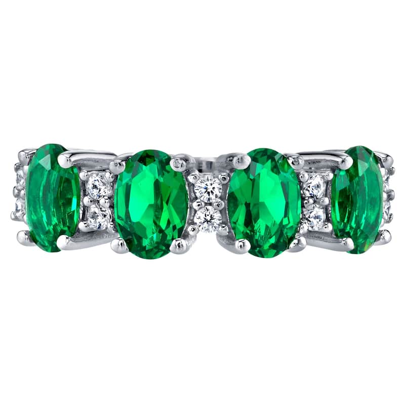 Sterling Silver 2 ct Created Emerald Birthstone Ring