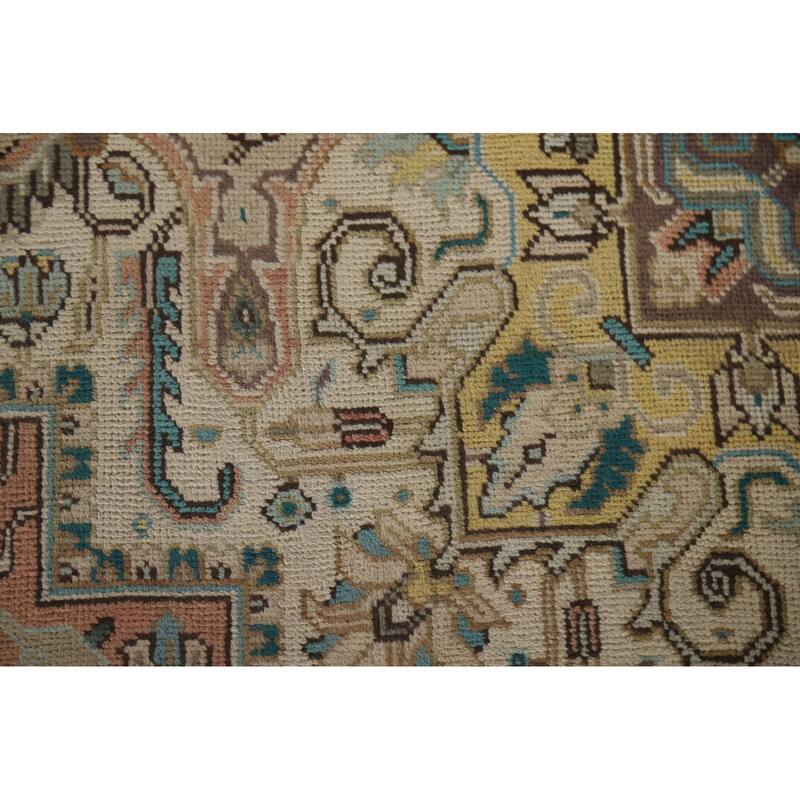 Hand Knotted Oriental 100% Wool Carpet Traditional Medallion Pink Tabriz Area Rug - 9' 7'' X 6' 4''